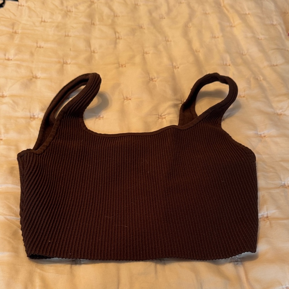 Aritzia Women’s Ribbed Square-Neck Crop Tank Top - Brown